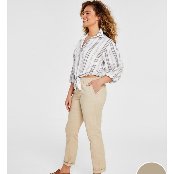 Tommy Hilfiger Women's Hampton Cuffed Chino Straight Leg Pants Size 8 Khaki, EUC - Picture 1 of 6